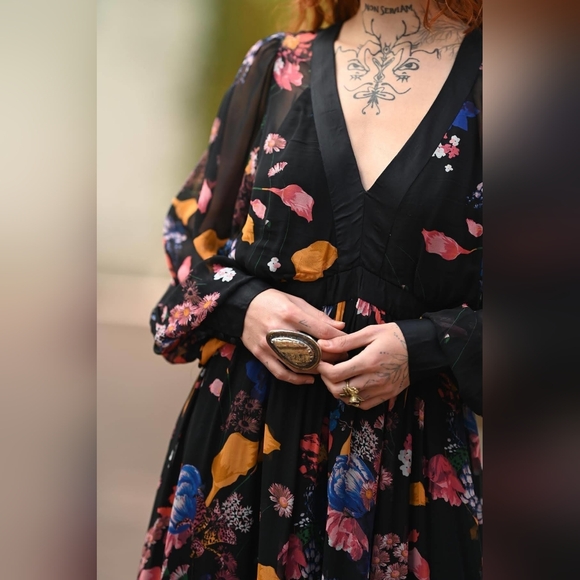 Maeve Anthropologie Deep V Floral Jewel Tone Printed Maxi Dress - Picture 2 of 10